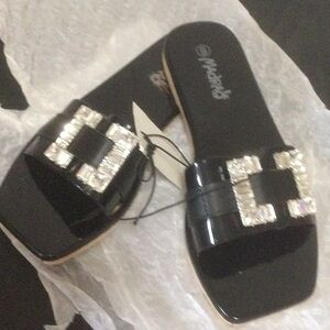 Elegant❤️ Black Sandals with Crystal Buckle❤️